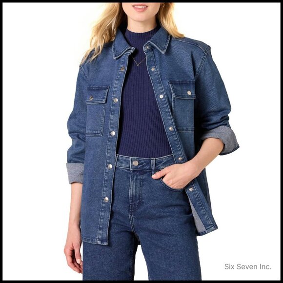 Jackets & Blazers - Oversized Denim Shirt Jacket Heavyweight Stretch Y2K Chic Layering Piece